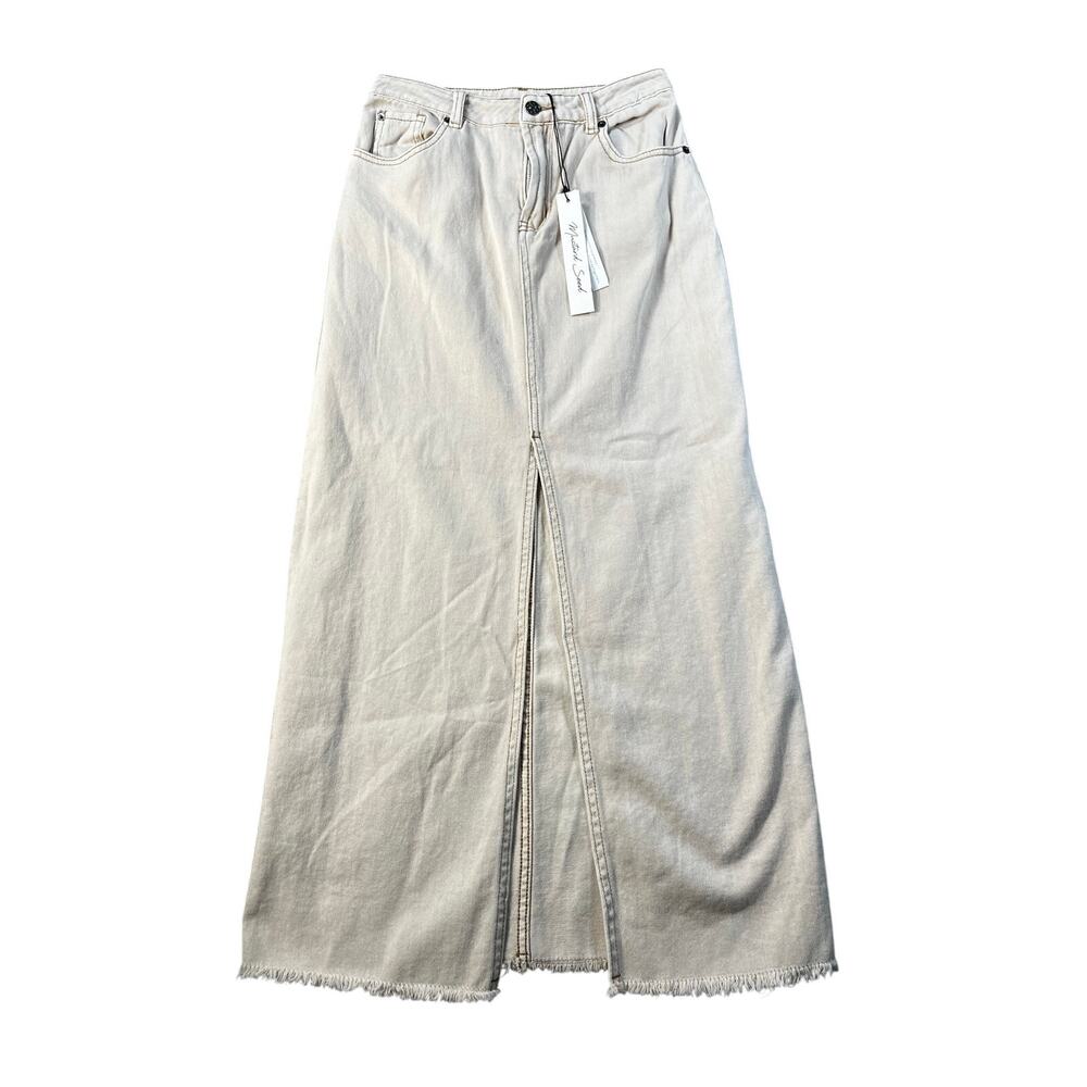 NWT Mustard Seed Maxi long Skirt khaki split front raw edge size S